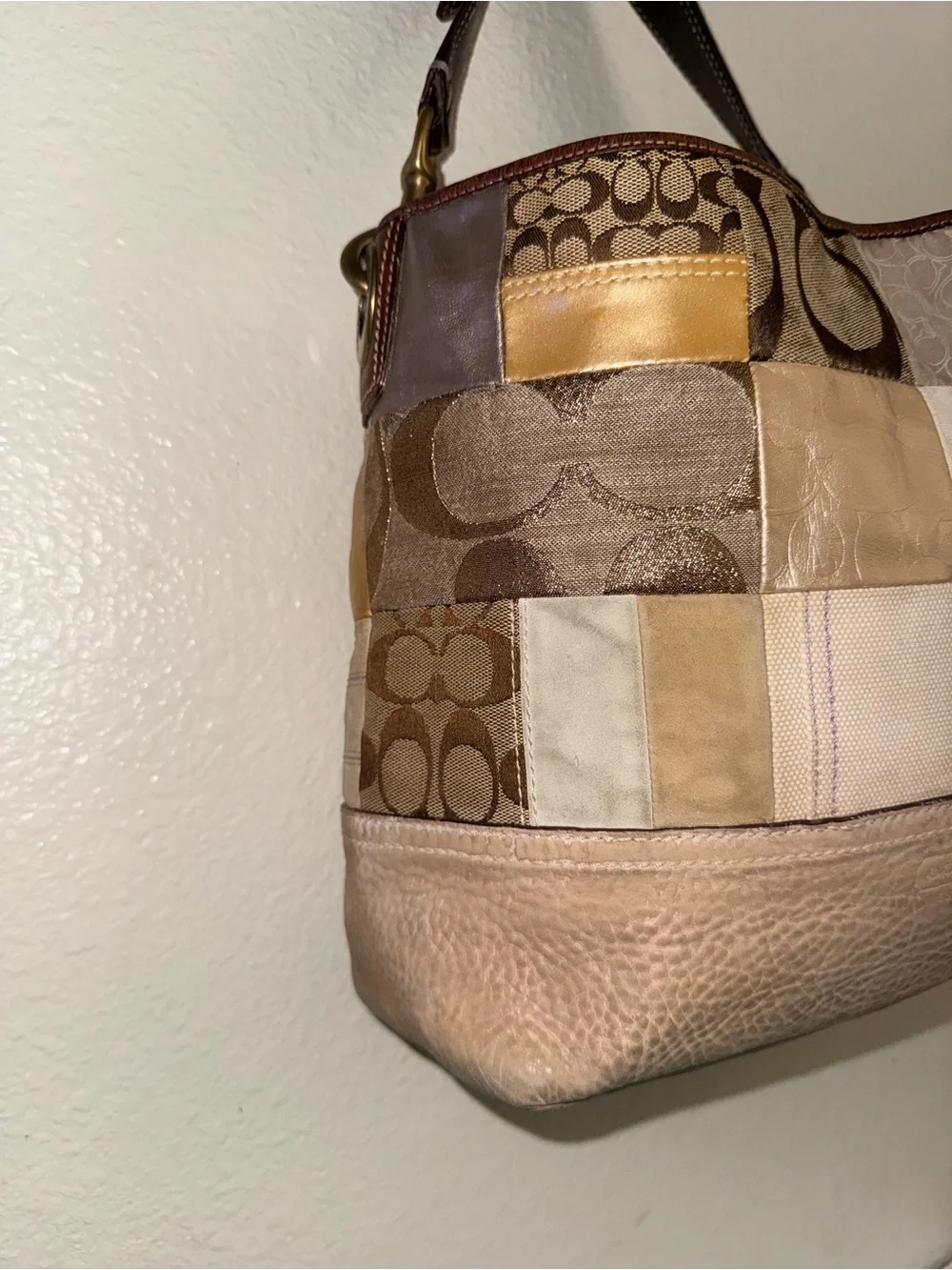 Coach Patchwork Hobo in Beige, Taupe & Purple Accents